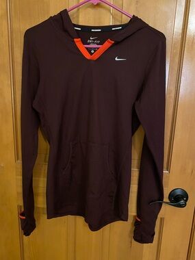 Nike Women's Maroon Long-Sleeve Dri-FIT Hoodie with Pink Trim